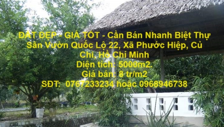 ĐẤT ĐẸP - GIÁ TỐT - Cần Bán Nhanh Biệt Thự Sân Vườn Quốc Lộ 22, Xã Phước Hiệp, Củ Chi, Hồ Chí Minh